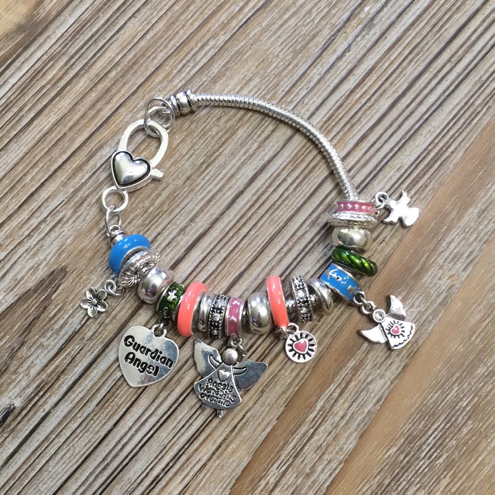 Multicolored guardian angel charm bracelet